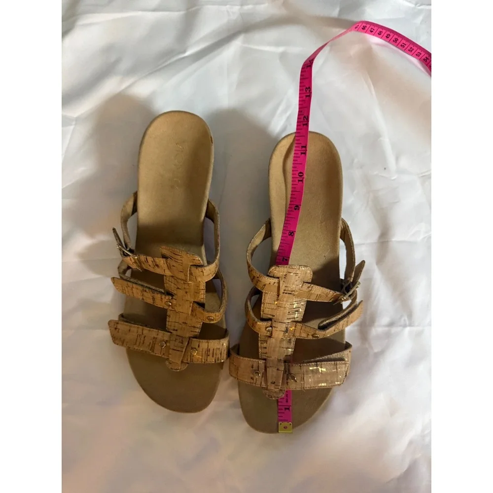 Vionic Radia Wedge Sandals  Gold Fleck Strappy Orthotic Tan Brown Womens 10